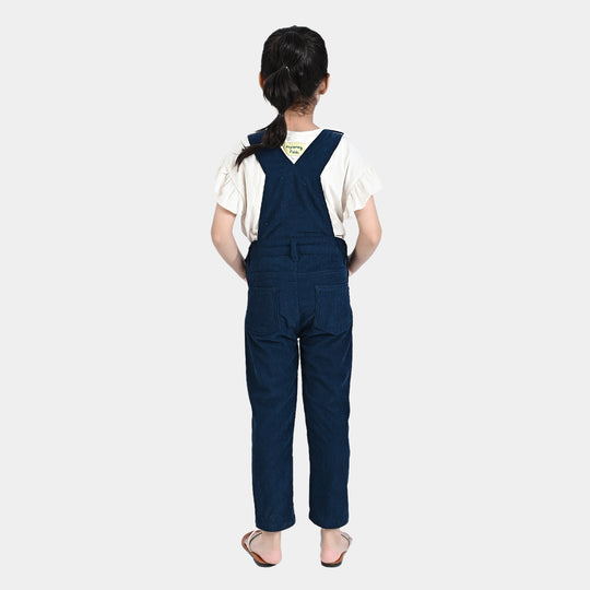 Girls Corduroy Dangri-Teal Blue