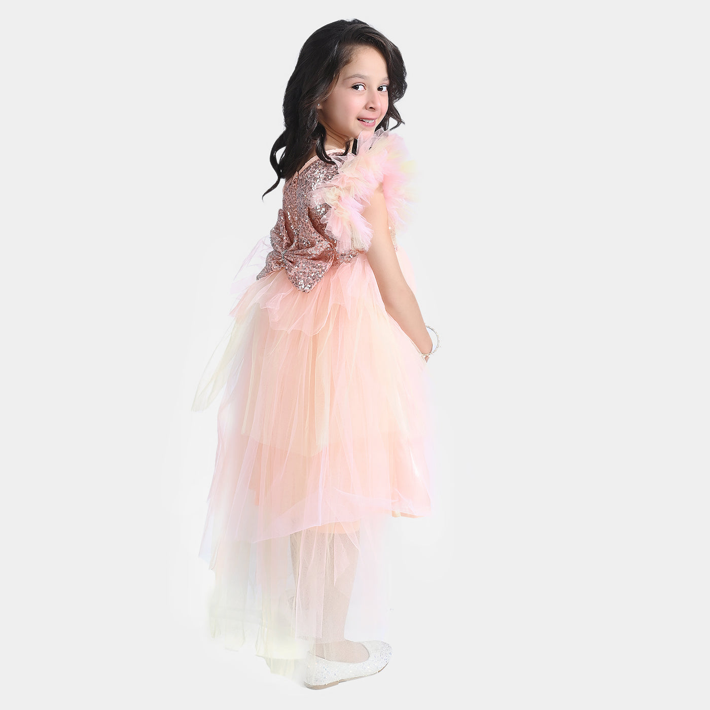 Girls Net Fancy Frock Fairytale-Peach