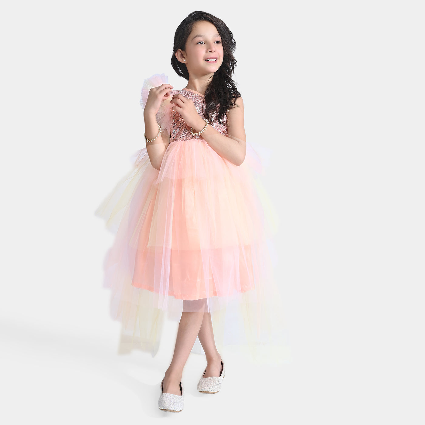 Girls Net Fancy Frock Fairytale-Peach