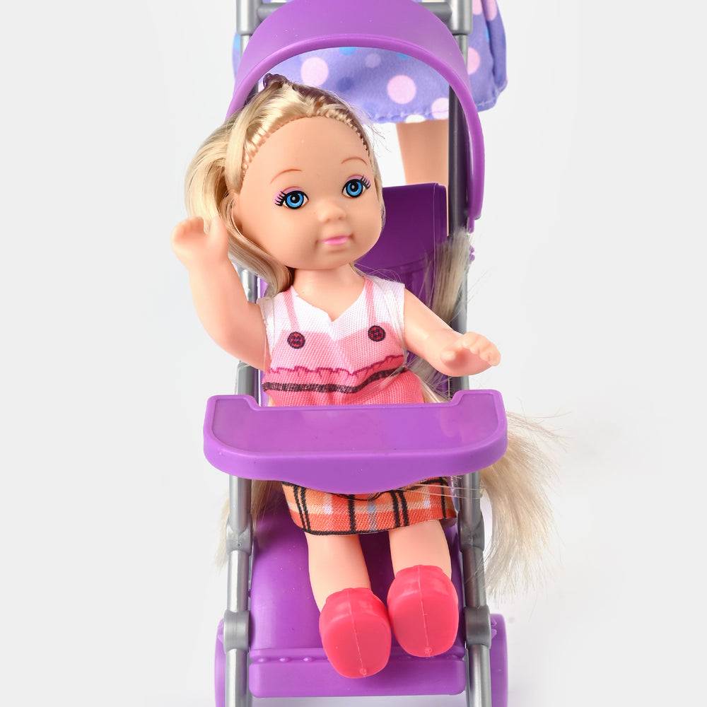 Doll with Cute Baby Carriage Set