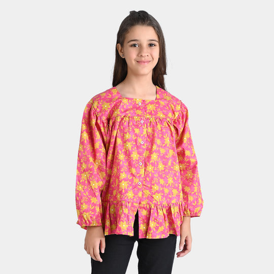 Girls Cotton Poplin Casual Top Hazel-Pink