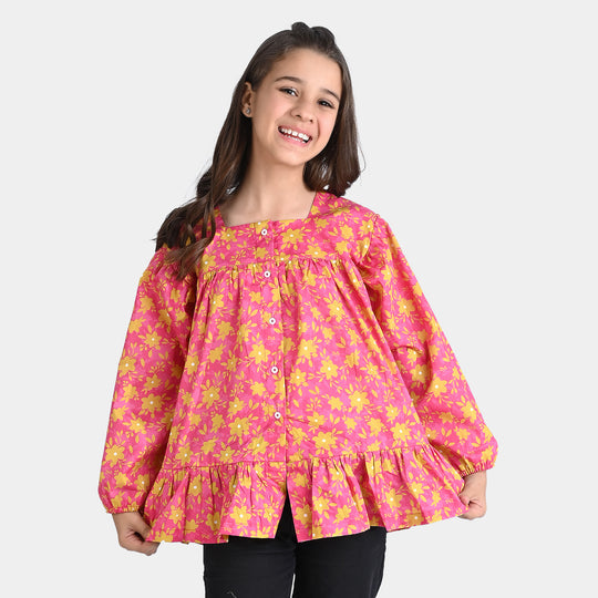 Girls Cotton Poplin Casual Top Hazel-Pink