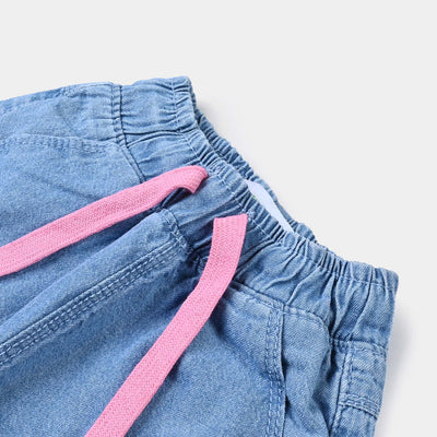 Infant Girls Denim Stretch Pant Pink Bow-LIGHT BLUE