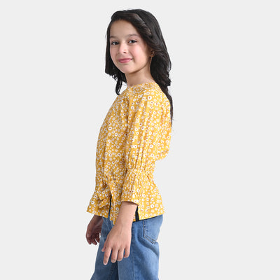 Girls Cotton Poplin Casual Top Eden-Mustard