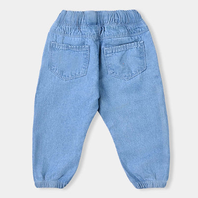 Infant Girls Denim Stretch Pant Pink Bow-LIGHT BLUE