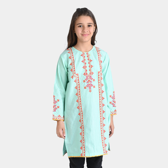 Girls Jacquard EMB Kurti Shades-Mint Green