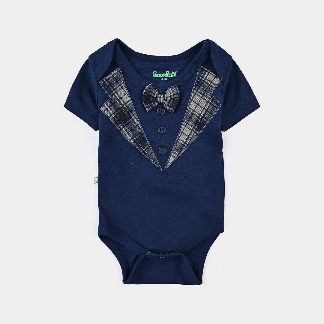 Infant Boys Cotton Interlock 7Pc Set-Navy/Grey Check