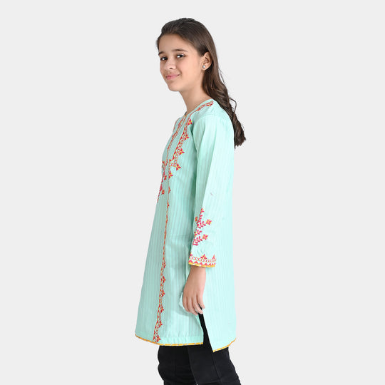 Girls Jacquard EMB Kurti Shades-Mint Green