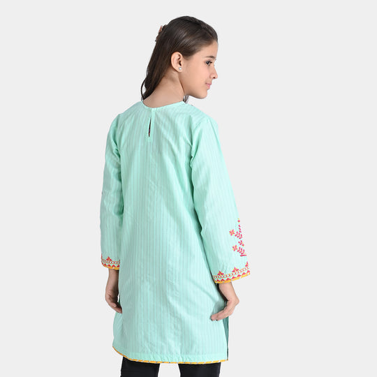 Girls Jacquard EMB Kurti Shades-Mint Green