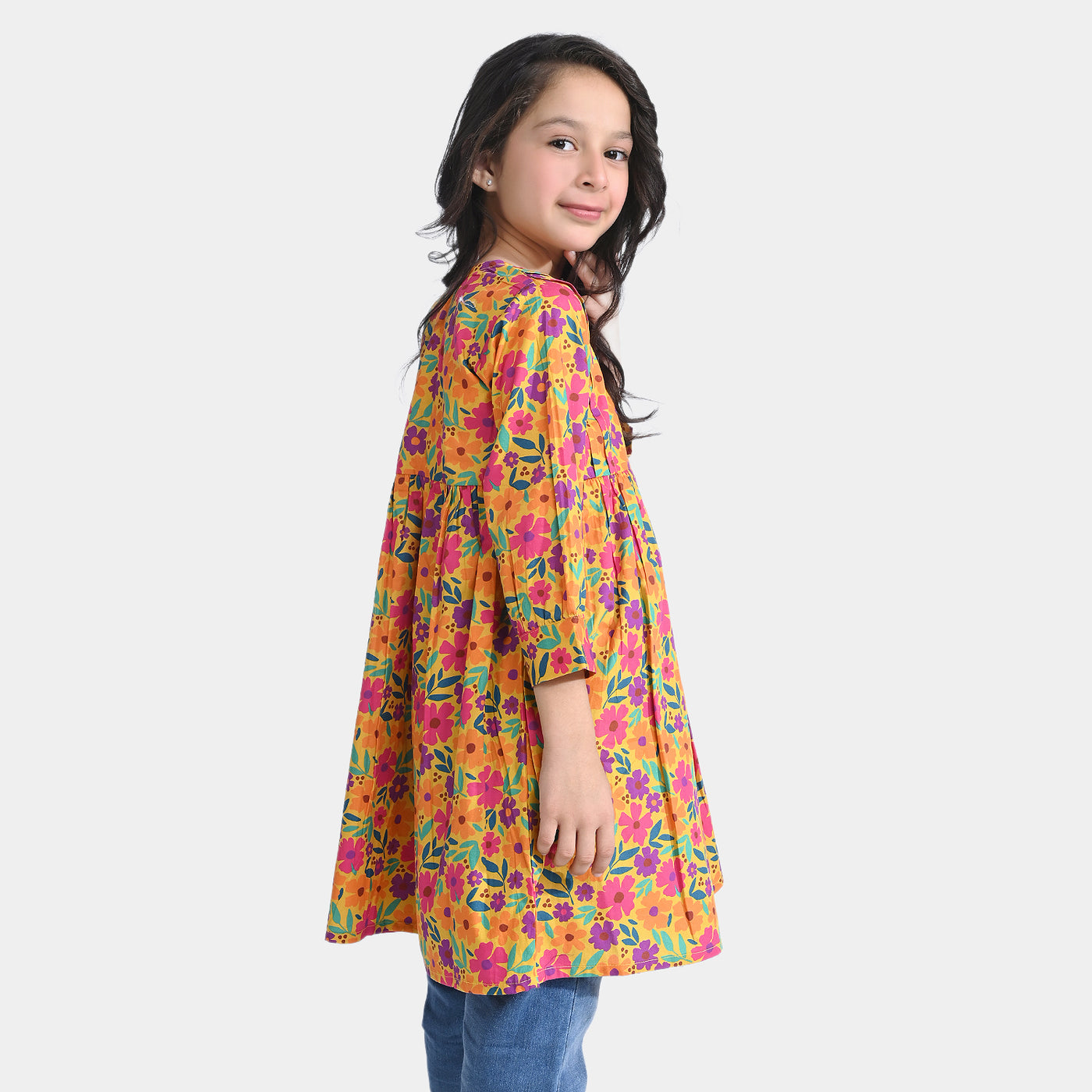 Girls Cotton Poplin Casual Frock-Mustard