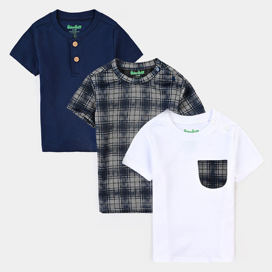 Infant Boys Cotton Interlock T-Shirt 3Pc Set-White/Navy