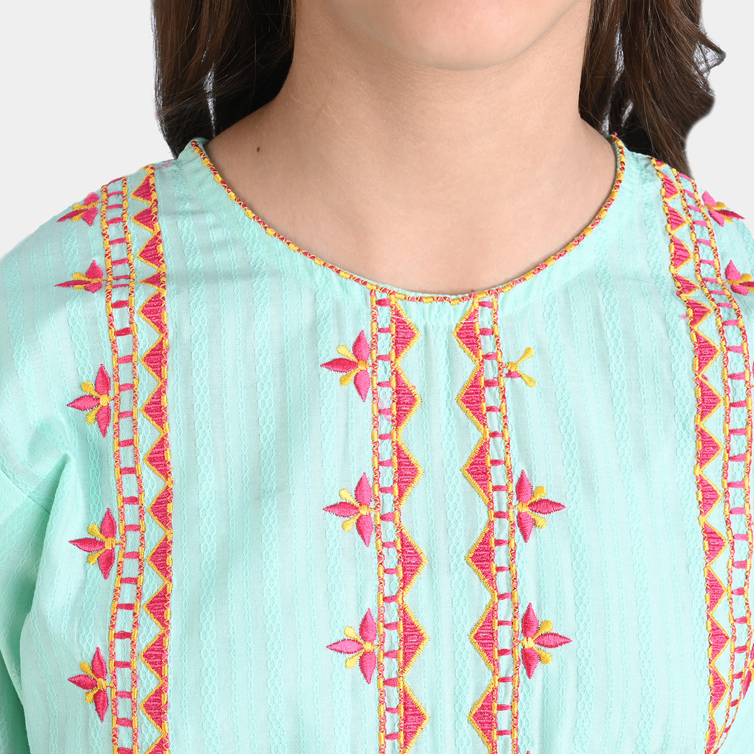 Girls Jacquard EMB Kurti Shades-Mint Green