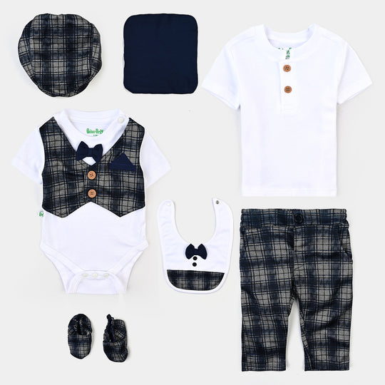 Infant Boys Cotton Interlock 7Pc Set -Grey/White