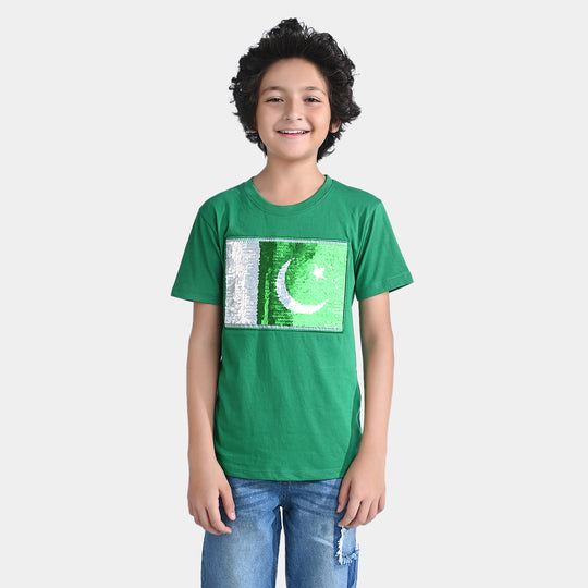 Boys T-Shirt H/S Sequins Flag-Fern Green