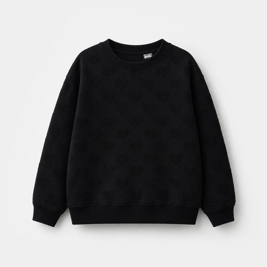 Girls  Sweatshirt Embossed Heart - BLACK