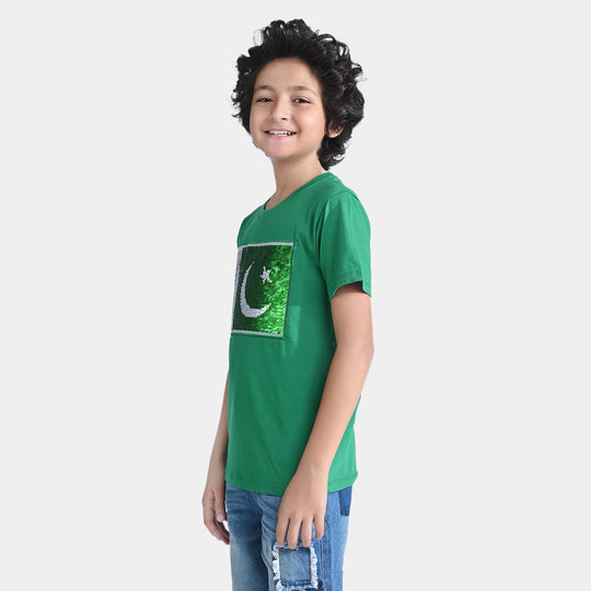 Boys T-Shirt H/S Sequins Flag-Fern Green