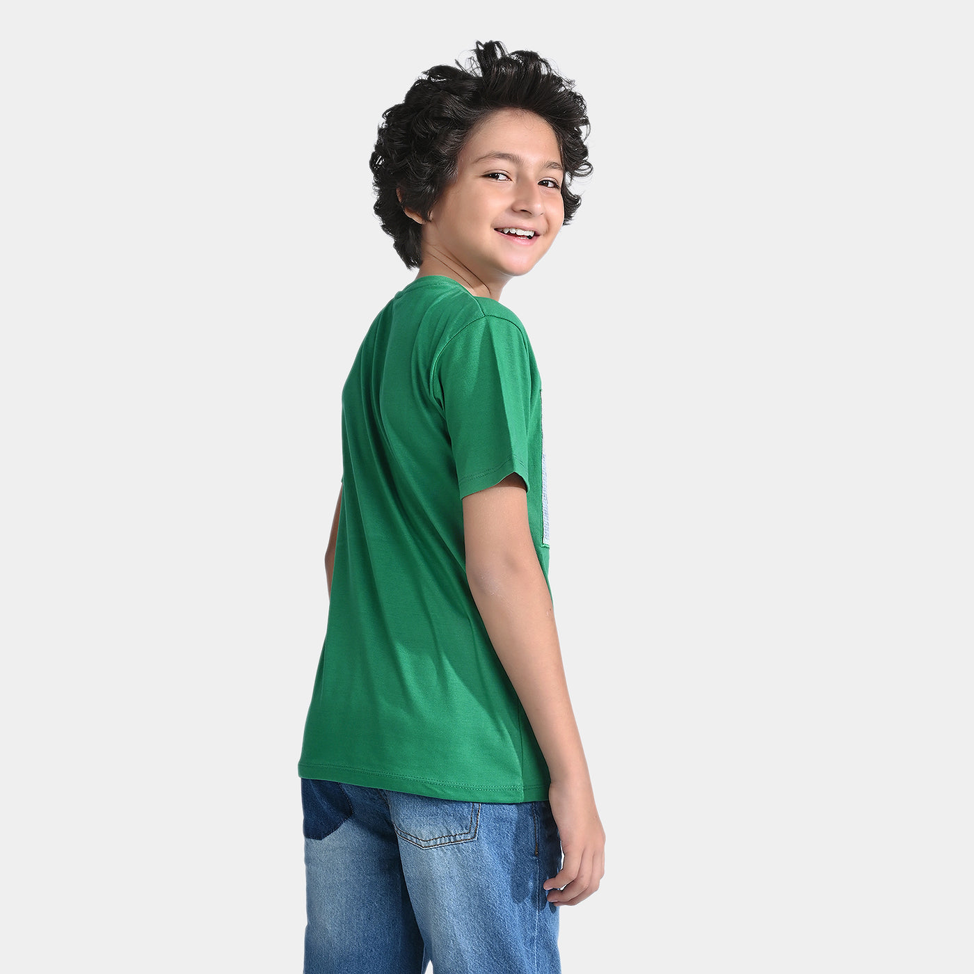 Boys T-Shirt H/S Sequins Flag-Fern Green