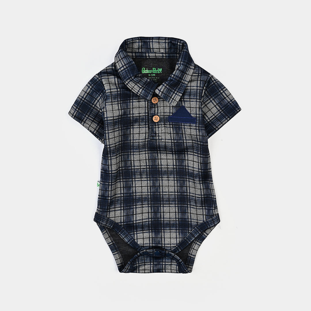 Infant Boys Cotton Interlock 5Pc Set-Navy/Grey Check