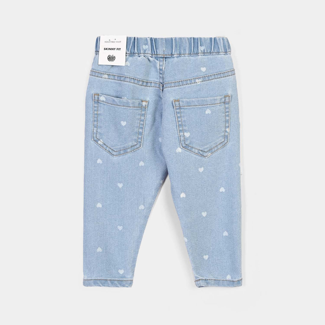 Infant Girls Denim Stretch Jegging Hearts-L.Blue