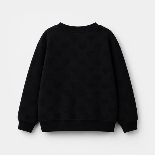 Girls  Sweatshirt Embossed Heart - BLACK