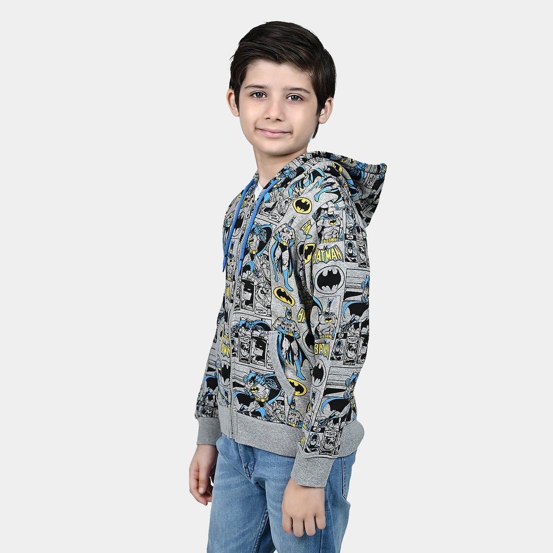 Boys Fleece Knitted Jacket Printed-Htr.Grey