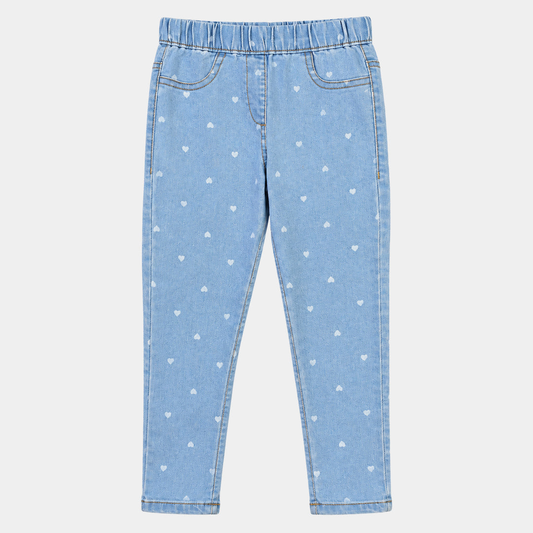 Girls Denim Stretch Jegging Hearts-LT.Blue