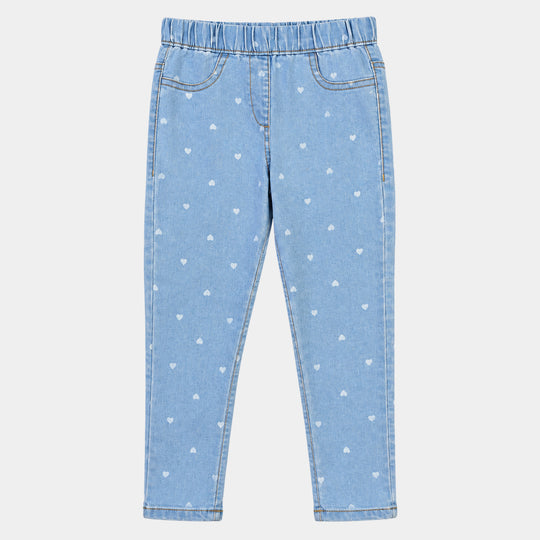 Girls Denim Stretch Jegging Hearts-LT.Blue