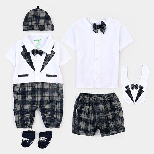 Infant Boys Cotton Interlock 6Pc Set-White/Grey