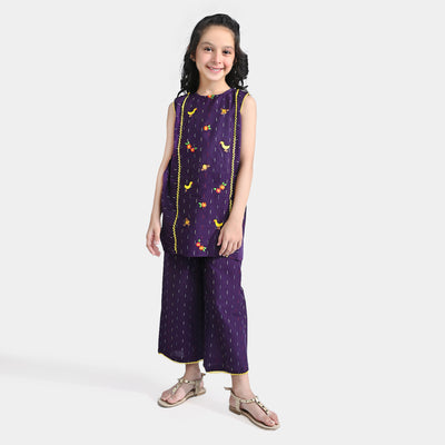 Girls Jacquard EMB 2PC Suit Little-Purple