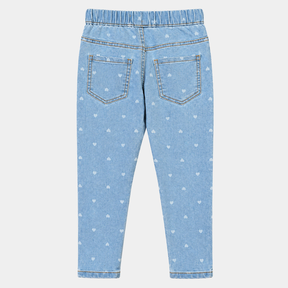 Girls Denim Stretch Jegging Hearts-LT.Blue