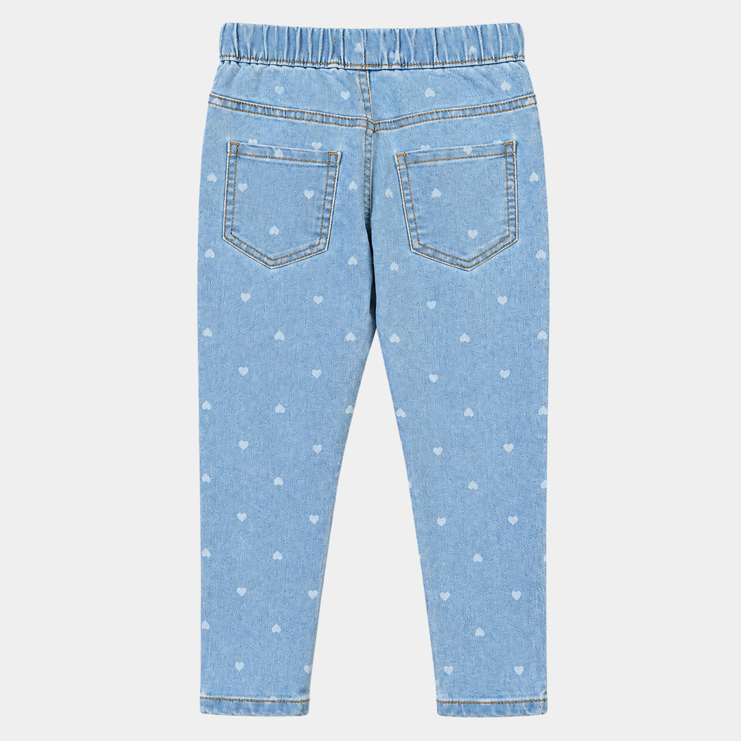 Girls Denim Stretch Jegging Hearts-LT.Blue