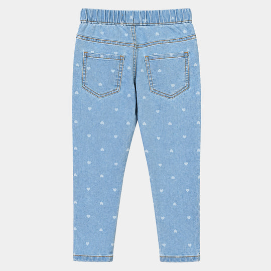 Girls Denim Stretch Jegging Hearts-LT.Blue