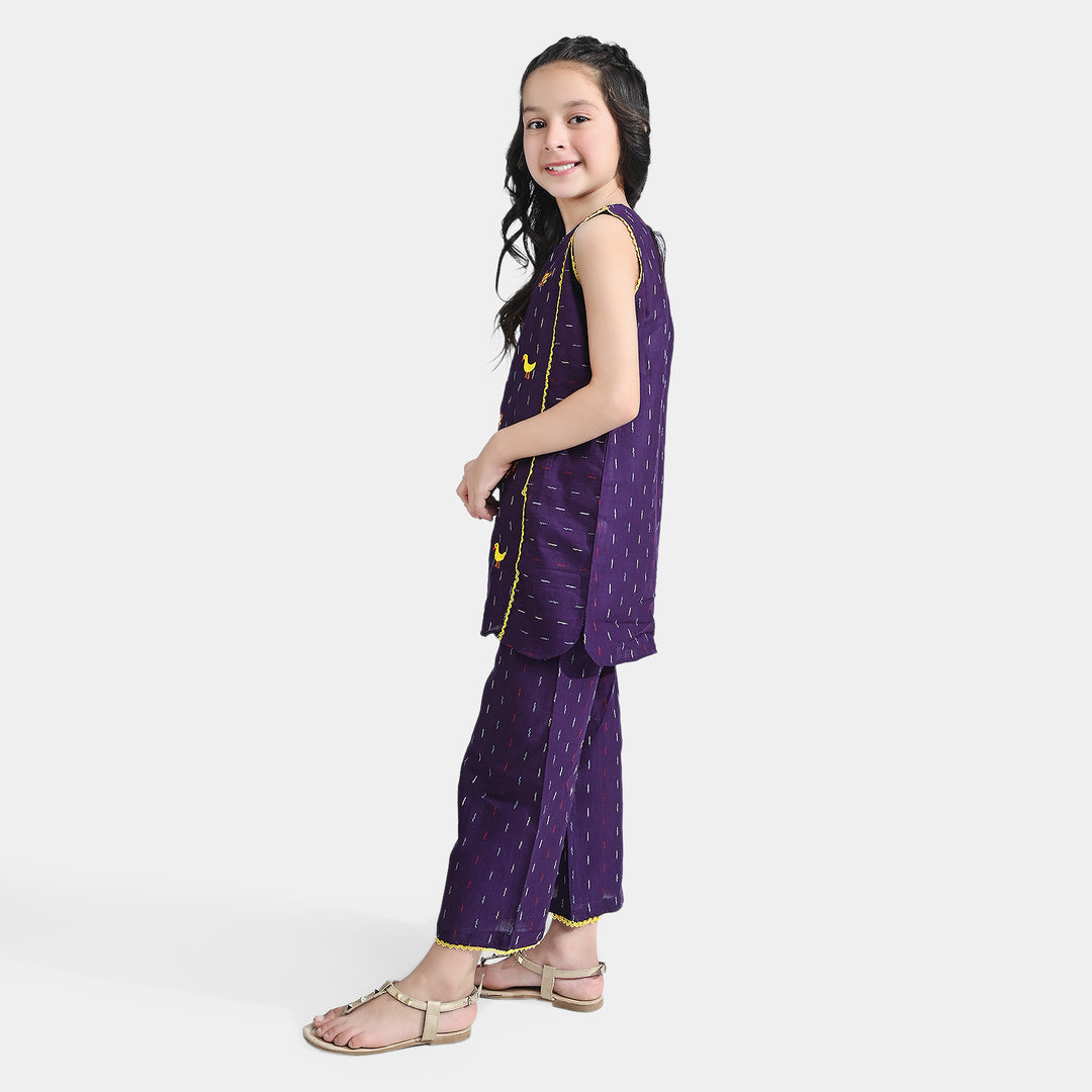 Girls Jacquard EMB 2PC Suit Little-Purple