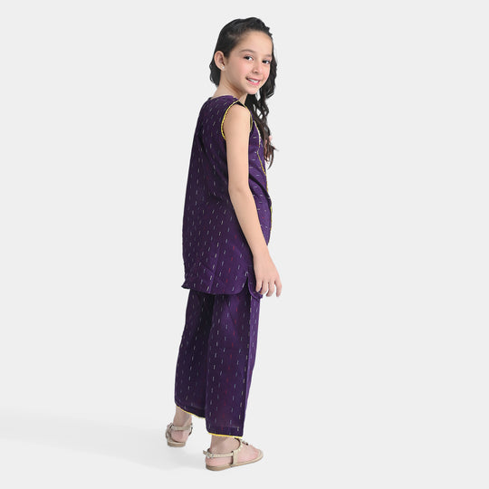 Girls Jacquard EMB 2PC Suit Little-Purple