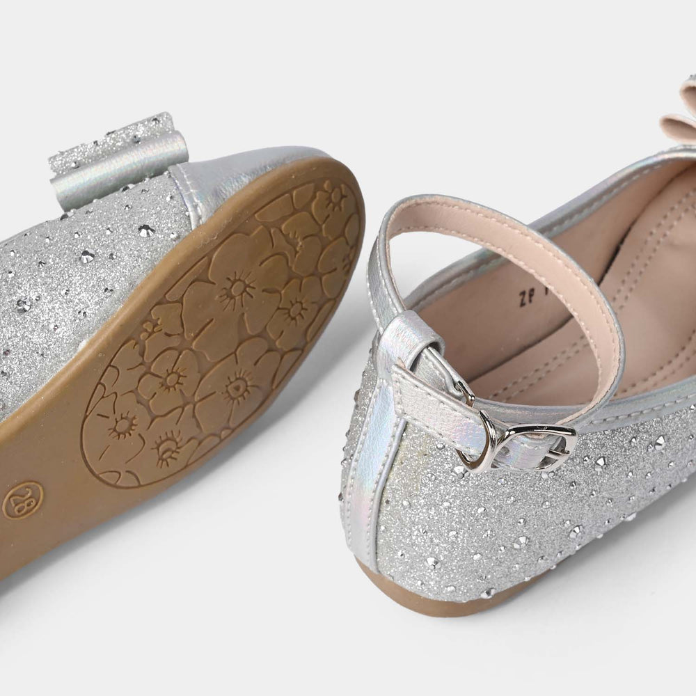 Girls Formal Pumps with Bow ZP-139 – Silver
