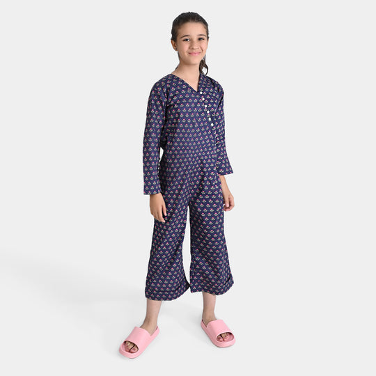 Girls Cotton Poplin Jumpsuit Daffodils-Purple