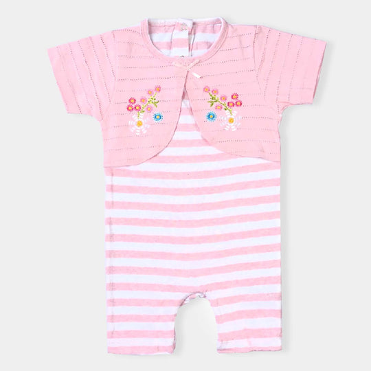 Infant Girls Cotton Interlock Knitted Romper Cori Style-Baby Pink