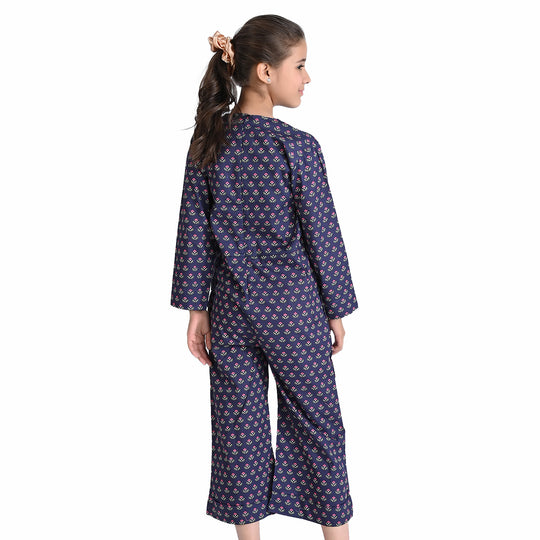 Girls Cotton Poplin Jumpsuit Daffodils-Purple