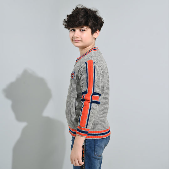 Boys Acrylic Sweater-Race - GREY