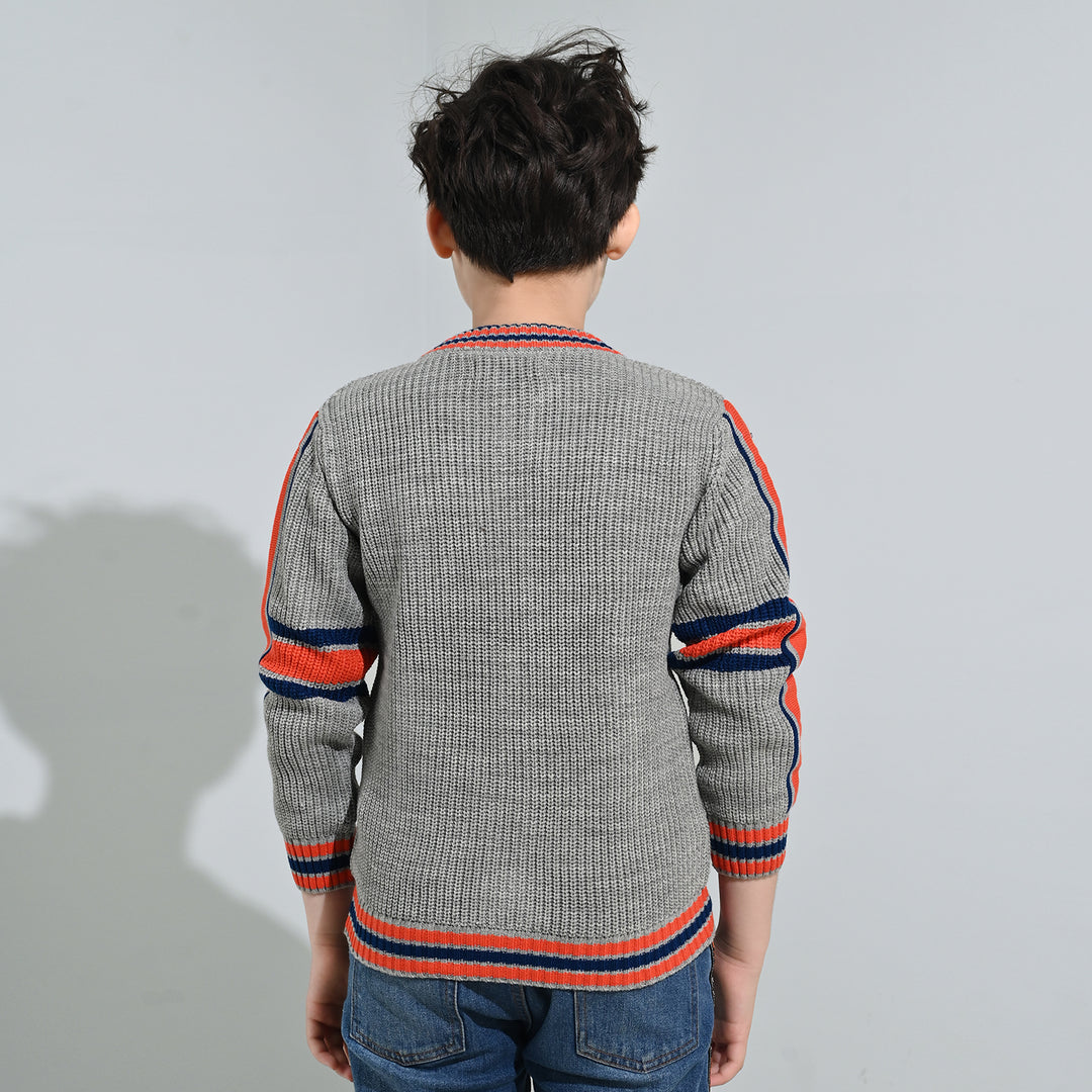 Boys Acrylic Sweater-Race - GREY