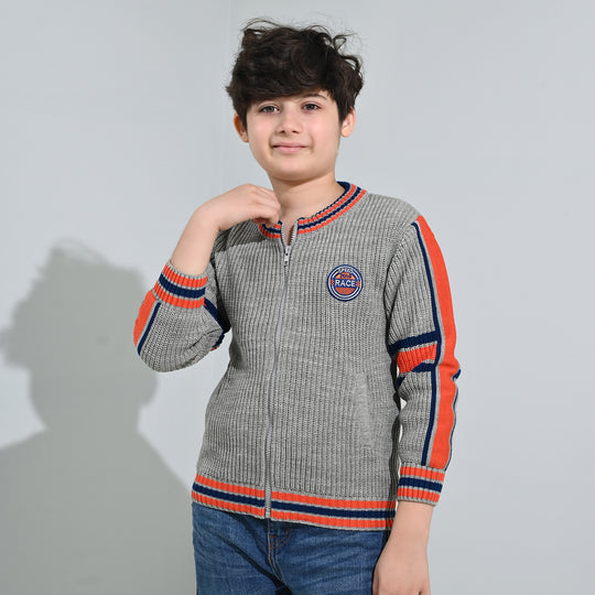 Boys Acrylic Sweater-Race - GREY