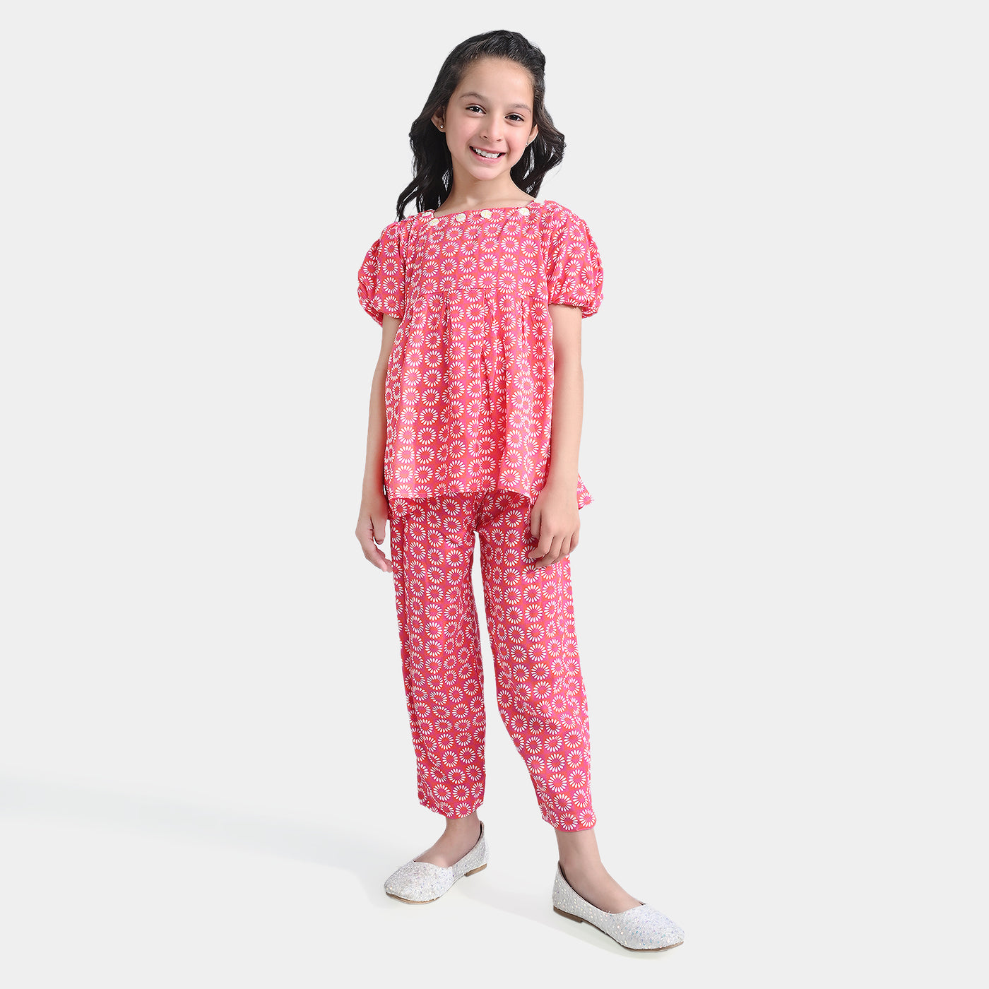 Girls Viscose Co-Ord Set-Pink