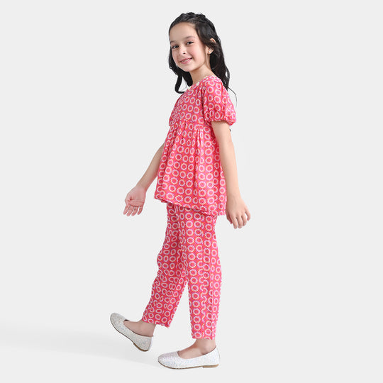 Girls Viscose Co-Ord Set-Pink