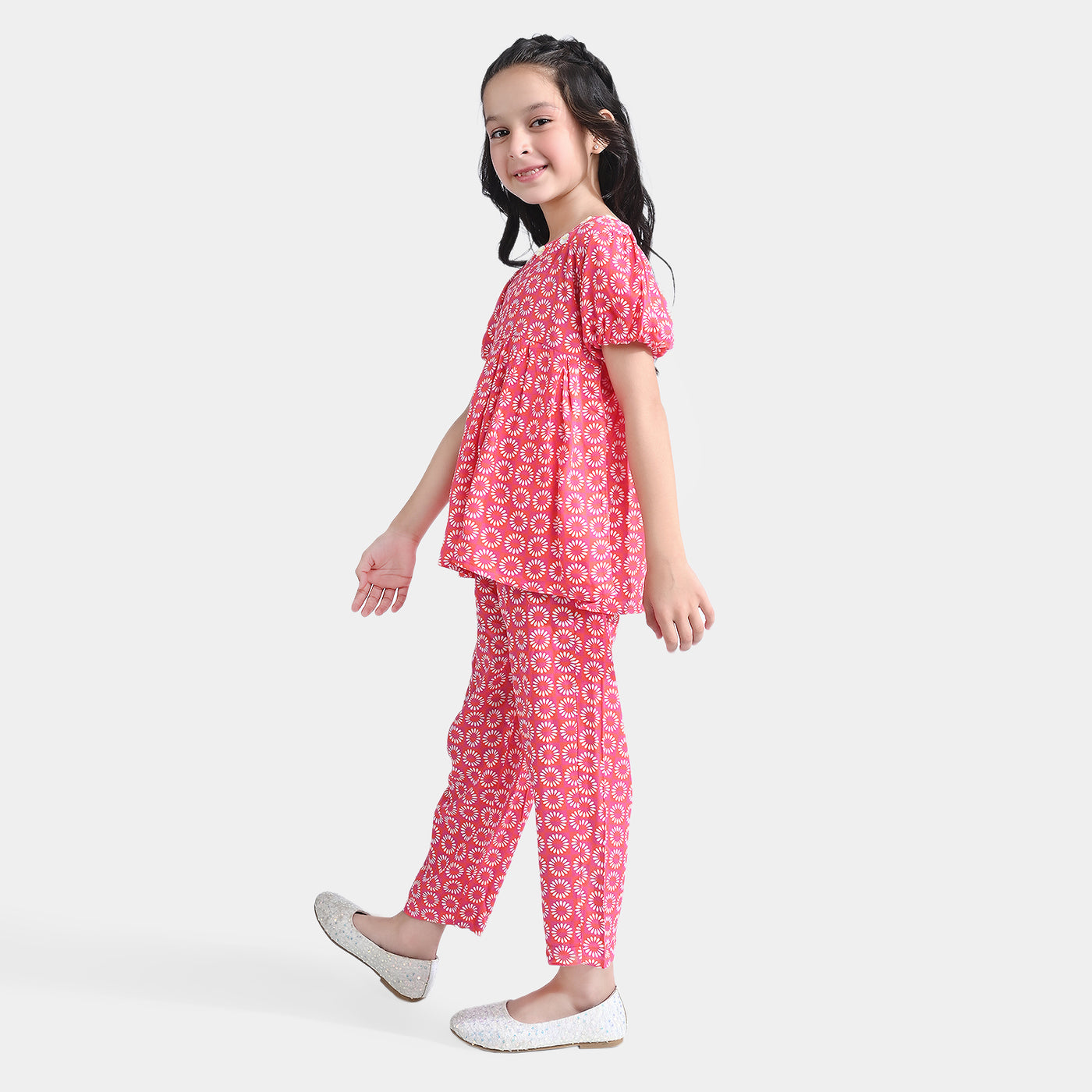 Girls Viscose Co-Ord Set-Pink