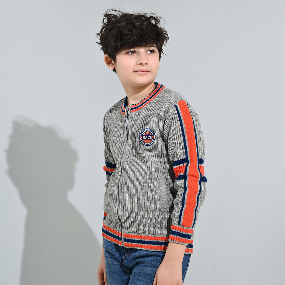 Boys Acrylic Sweater-Race - GREY