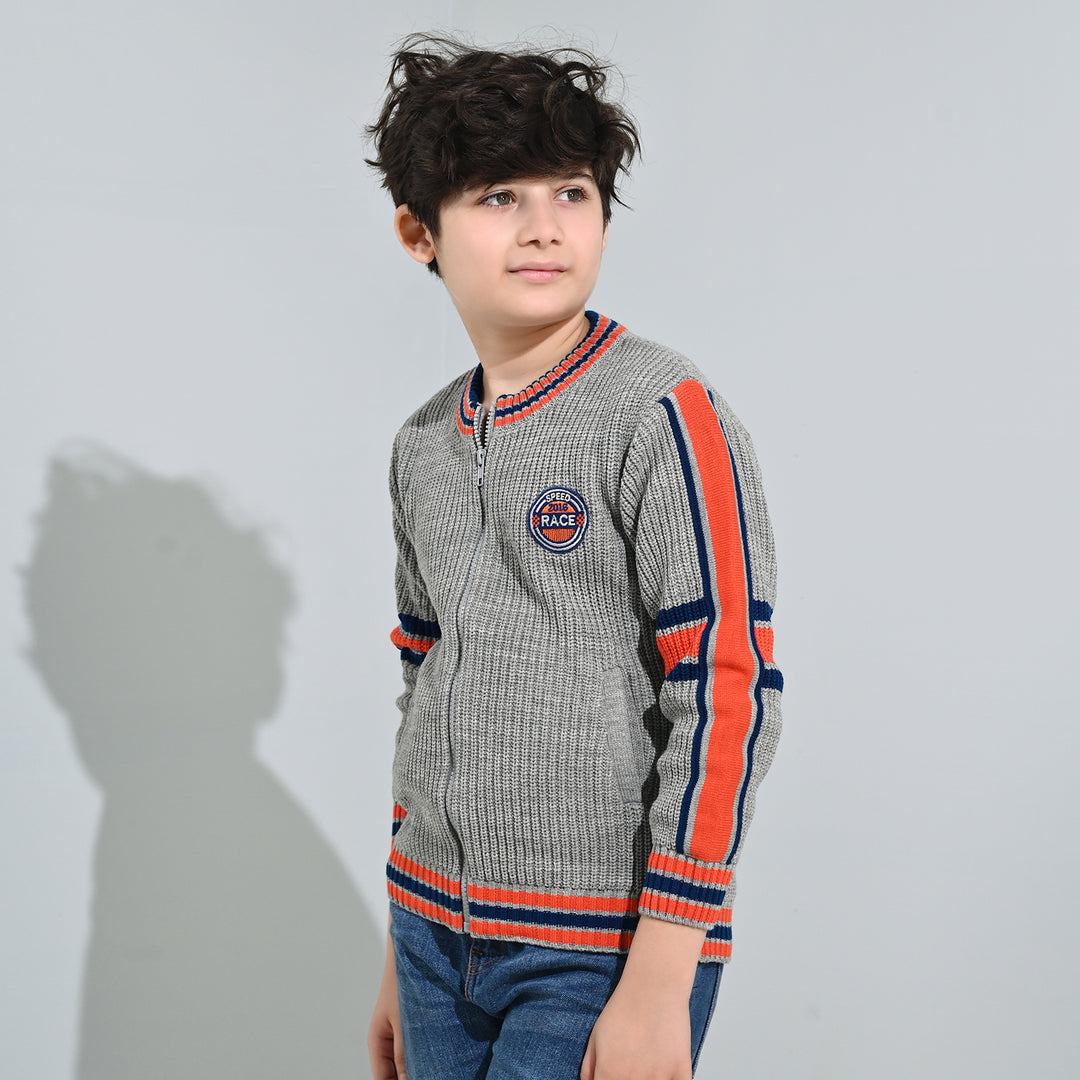Boys Acrylic Sweater-Race - GREY