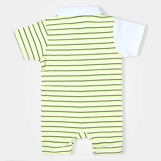 Infant Boys Poly Cotton Jersey Knitted Rompers Double Pocket-White