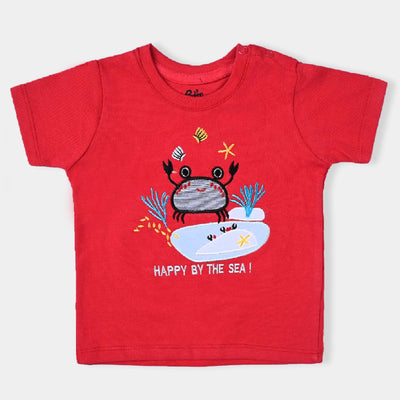 Infant Boys Cotton PK T-Shirt Crab-Red