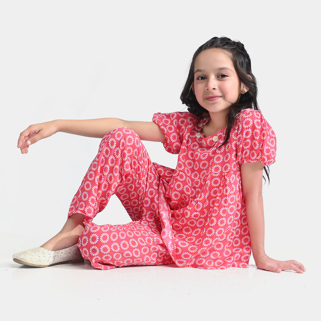 Girls Viscose Co-Ord Set-Pink