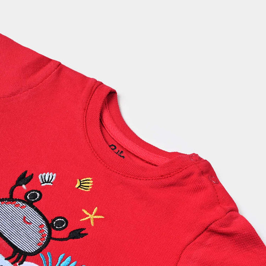 Infant Boys Cotton PK T-Shirt Crab-Red